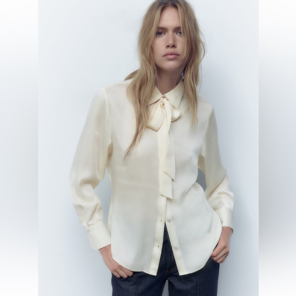 Zara Ivory Button-Up Shirt with jewel buttons